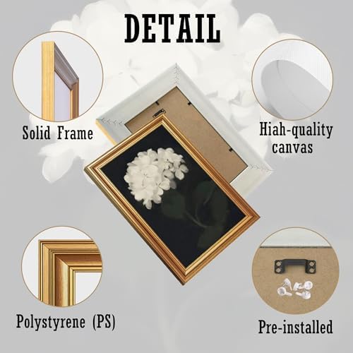 EJPFOGV White Hydrangea Framed Canvas wall art Black Background 8x10 inch - Image 6