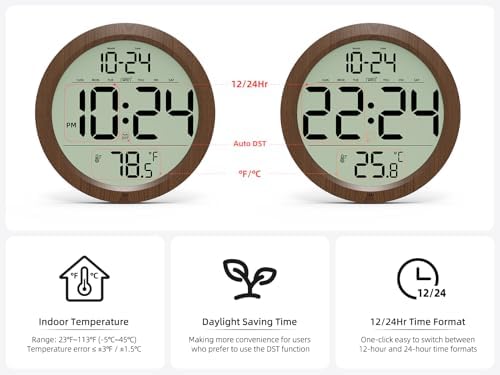 Digital Wall Clock Battery-Operated, 8 Inch Small Decorative Modern Wood Wall - Image 5