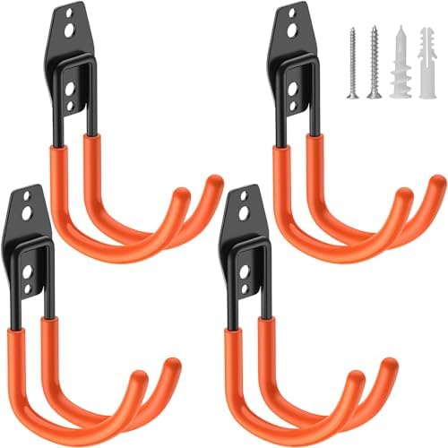 HUPBIPY Heavy Duty Garage Hooks 4 Pack, J Shaped Hanger, Wall Mounted Storage by HUPBIPY