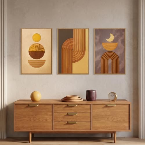 Large Boho Woodcut Framed Canvas Wall Art, Mid Century Modern Wall Decor - Image 3