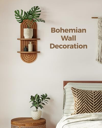 Bamworld Boho Wall Decor Plant Wall Shelf Wood Plant Holder 2 Tier - Image 4