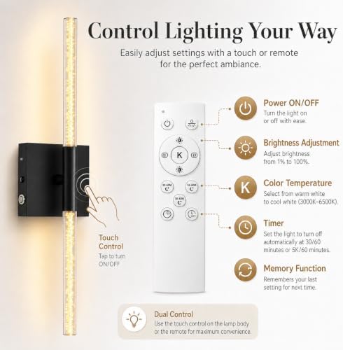 Battery Operated Wall Sconces Set of 2, Rechargeable Wireless Wall Lights - Image 6