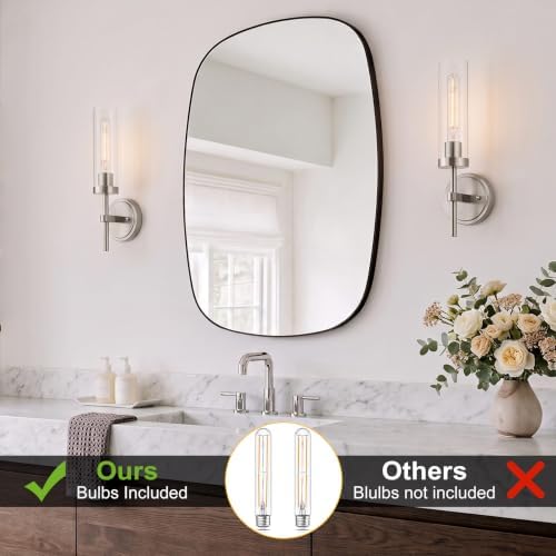 SANTOSTOCK Brushed Nickel Wall Sconces Set of 2, Hardwired Bathroom Sconces - Image 2