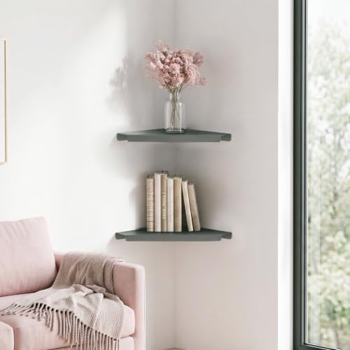 Gray Corner Floating Shelves Wall Mounted, Metal Set of 2 - Image 2