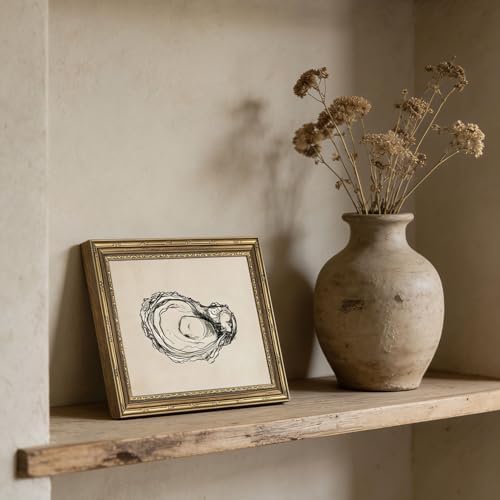 Gold Framed Wall Art Vintage Oyster Shell Sketch Wall Art Rustic Kitchen - Image 6
