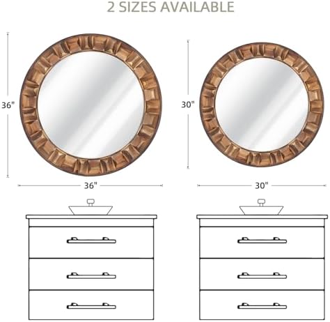 36 Inch Large Round Solid Wood Wall Mirror - Image 3