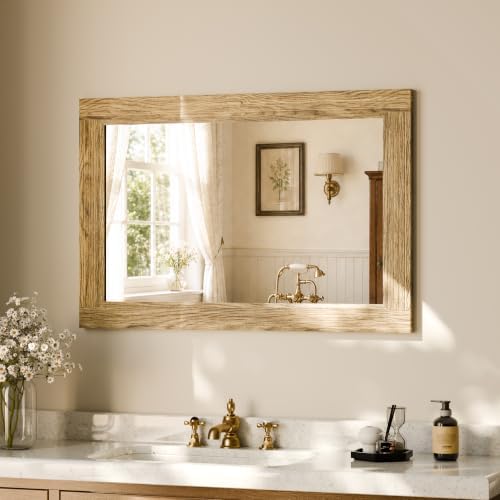 Rectangular Wall Mirror 36" x 24", Solid Wood Frame Bathroom Mirror - Image 3