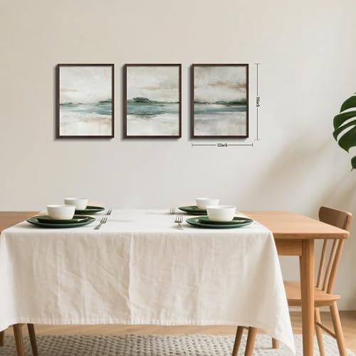 Framed Abstract Wall Art Set of 3, Modern Green Lake Canvas Prints - Image 3