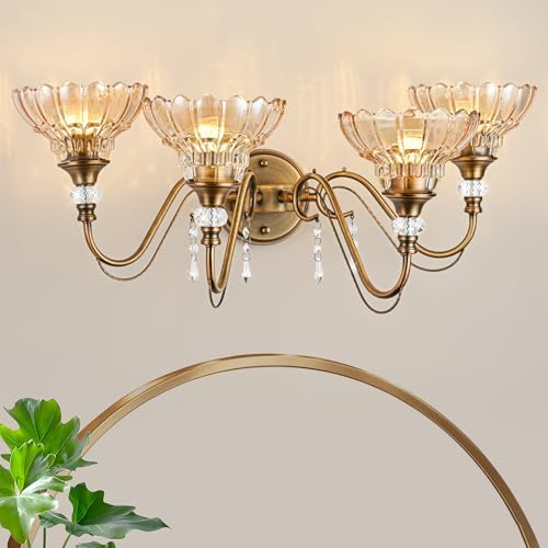 Vintage Bathroom Vanity Light, 4-Light Matte Antique Brass Finish Wall Sconce - Image 2