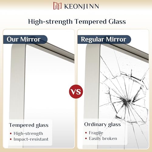 Keonjinn 28 x 36 Inch Brushed Nickel Bathroom Mirror, Tempered Glass - Image 4