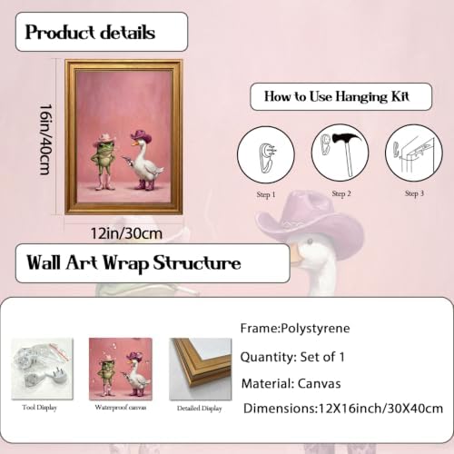 Vintage Gold Framed Western Wall Art, Funny Cowboy Frog and Duck Pictures Wall - Image 5