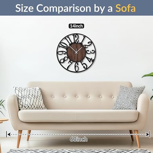 LEIKE 14in Arabic Numeral Wall Clock Battery Operated Black, Silent Non Ticking - Image 3