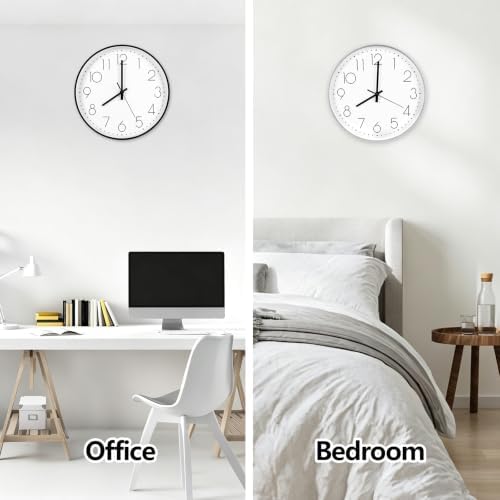 Silver & Black Wall Clock 2 Pack 12 Inch Silent Battery Operated Clocks - Image 5