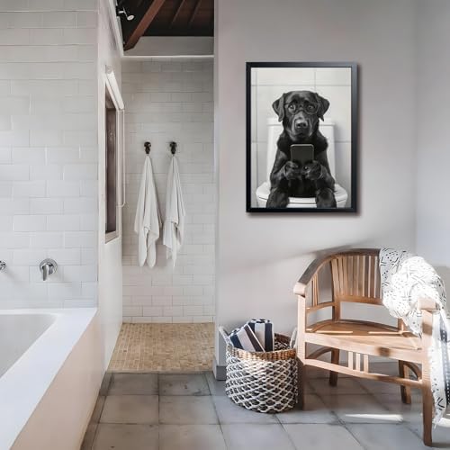 Black and White Bathroom Wall Art, Funny Labrador Dog Canvas Prints Poster - Image 7