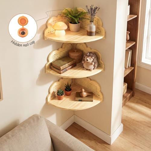 3 Pcs Cloud Floating Corner Shelf Set Boho Rattan Storage - Image 4
