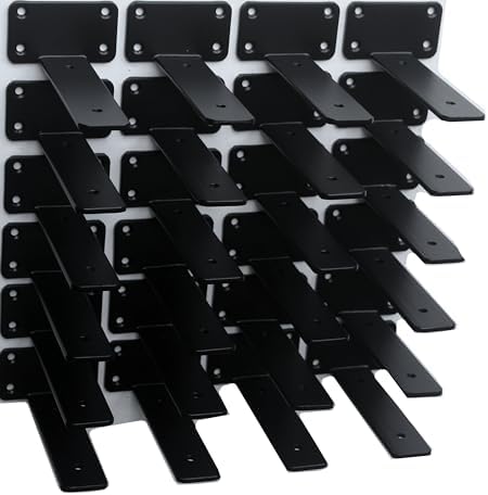 32 Pack - 6 inch Black Hidden L Shelf Bracket Iron Floating Shelf Brackets by MHMYDZ