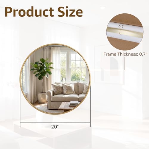 DUMOS 20 Inch Round Wall Mirror, Bathroom Mirrors - Image 2