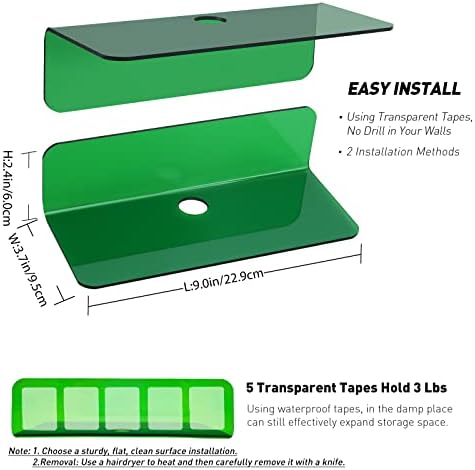 OAPRIRE Acrylic Floating Wall Shelves Emerald, No Drill, 9 Inch 2 Pack - Image 2