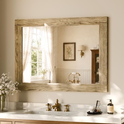 Rectangular Wall Mirror 30" x 40", Solid Wood Frame Bathroom Mirror by XRAMFY