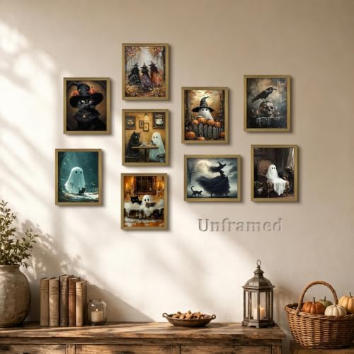 XYHYRA Halloween Wall Art Canvas Prints Set of 9, Dark Academia Wall Decor - Image 7