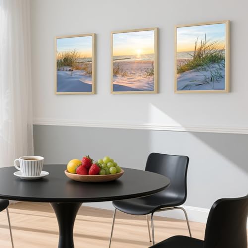 IAFWZX Wood Framed Coastal Sunset Scenery Wall Art Set of 3, 12x16 in - Image 6