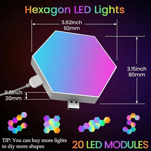 NIUCOO 20 Pack Hexagon LED Light Wall Panels – RGB Smart Gaming Light - Image 2