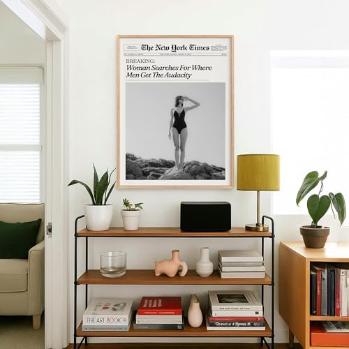 Trendy NewsPaper Wall Art 8x12in Wood Grain Frame Woman Searches - Image 5