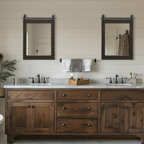 Besdomus Rustic Bathroom Vanity Mirror: 22"x30" Brown Farmhouse Barn Door - Image 3