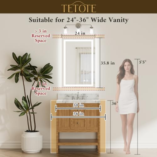 TETOTE LED Bathroom Mirror 24 x 36 Brighter Light up Mirror - Image 5