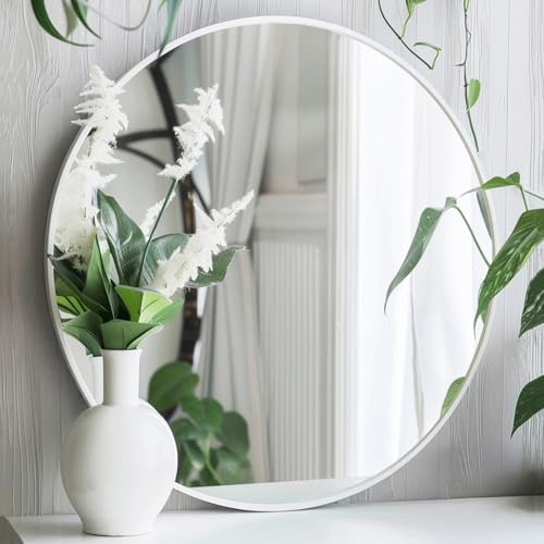 Sunniry Circle Mirror 26 inch, Matte White Metal Frame by Sunniry