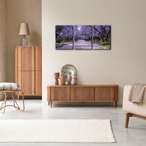 Pacimo Purple Trees Canvas Wall Decor 3 Pieces Forest Road Wall Art Paintings - Image 3