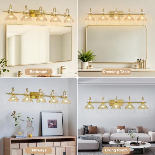 Vintage Bathroom Vanity Light, 5-Light Brushed Gold Finish Wall Sconce - Image 5