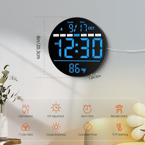 8'' Round Digital Wall Clock - Image 2
