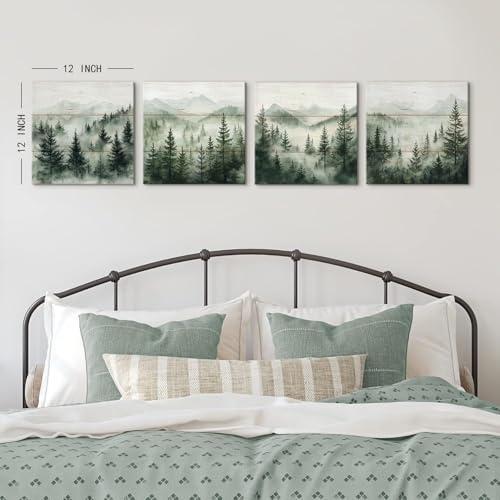 Green Forest Wall Art Nature Foggy Mountains Landscape Pictures - Image 5