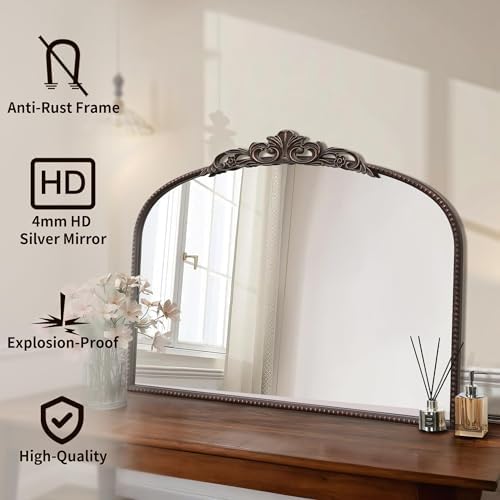 Micasso Vintage Bronze Arched Mirror: 32"x24" Baroque Antique Vanity Mirror - Image 2