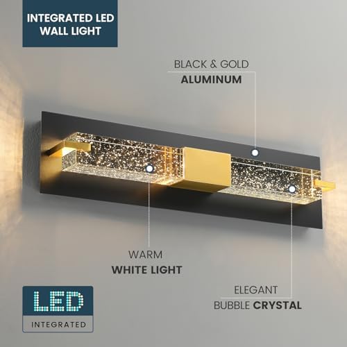 WOSHITU LED Wall Sconce Light: 19 Inch Black & Gold Modern Sconces Wall - Image 3
