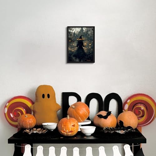 Dark Gothic Halloween Witch Canvas Wall Art, Witch Holding Lantern in Misty - Image 2