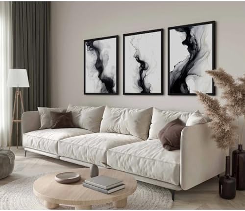 Black White Abstract Wall Art Decor Set of 3 Modern Wall Art Minimalist Canvas - Image 6