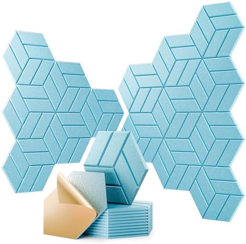 12Pcs Acoustic Panels with Self-adhesive, Hexagonal Soundproof Wall Panels High by OTUOER