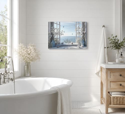 Coastal Flower Bathroom Canvas Wall Art Farmhouse Cotton Bouquet and Butterfly - Image 5