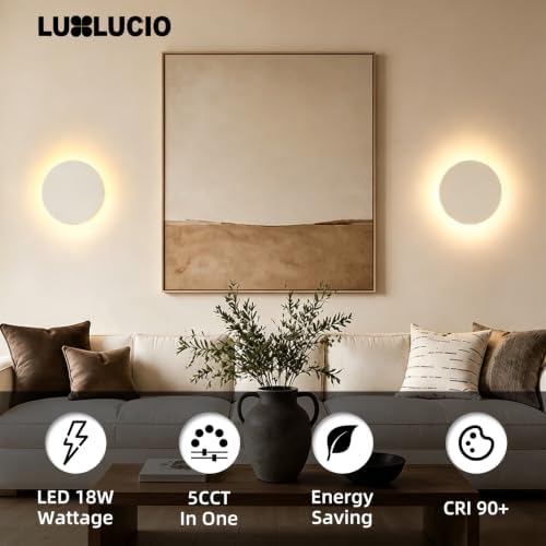 Hardwired 9" Round Backlit White Modern Indoor LED Wall Sconce - Image 2