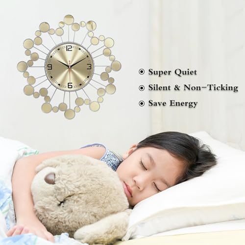 Silver Wall Clock 23" Decor Silent Battery Operated, Mid Century Modern - Image 5