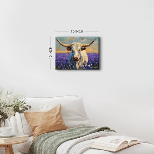 Purple Lavender Wall Art Highland Cow Wall Decor Abstract Nature Texas Longhorn - Image 5