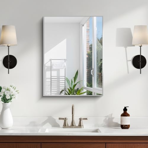 KOCUUY Silver Framed Mirror, HD Tempered Glass, Anti-Rust Frame, Modern Design by KOCUUY