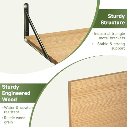 Heimlove 16W x 12D Deep Floating Shelves Set of 4 Oak - Image 5