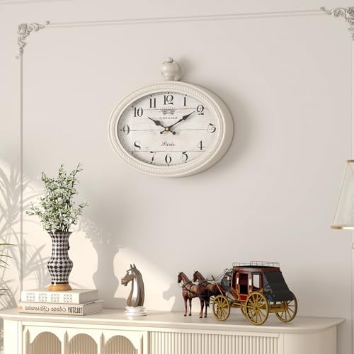 Retro Oval Wall Clock. White Vintage Antique Style - Image 5
