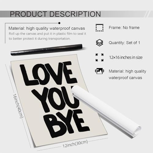 OMANI Love You Bye Quote Poster Black and White Love Wall Art Funky Minimalist - Image 2