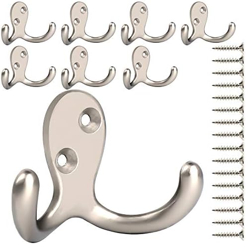 IBosins 8 Pack Silvery Double Prong Coat Hooks Wall Mounted by IBosins