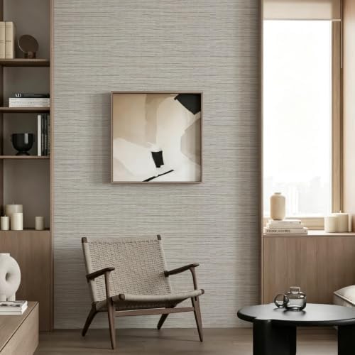 Beige Grasscloth Peel and Stick Wallpaper Textured 17.3in x 393.7in - Image 6