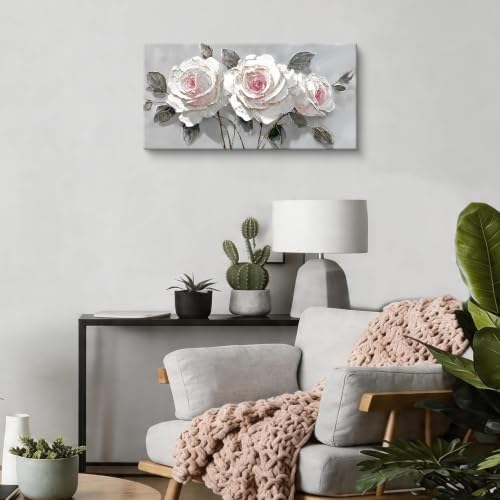 Modern White Pink Rose Canvas Wall Art Decor - Image 6